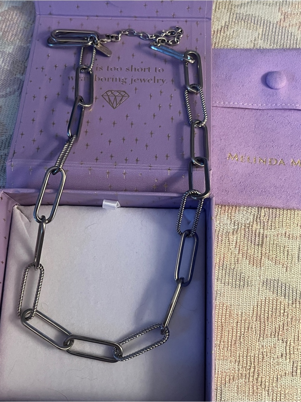 Melinda Maria Carrie Pave’ chain linked Gold and Silver Necklace stunning 15-18”